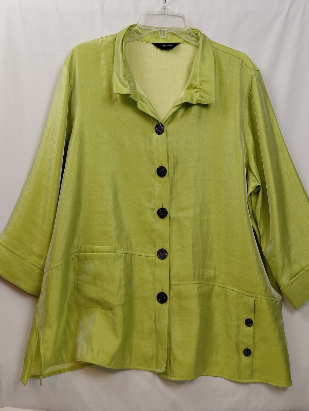 Ali Miles Oversized Shirt Size X Large Chartreuse Iridescent Shimmer‎